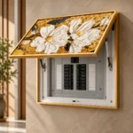 Cache-Disjoncteur 3D Pivoines Blanches — Mosaïque Or & Noir – Image 3