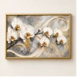 Cache-Disjoncteur 3D Orchidées Blanches — Marbre Gris & Or – Image 2