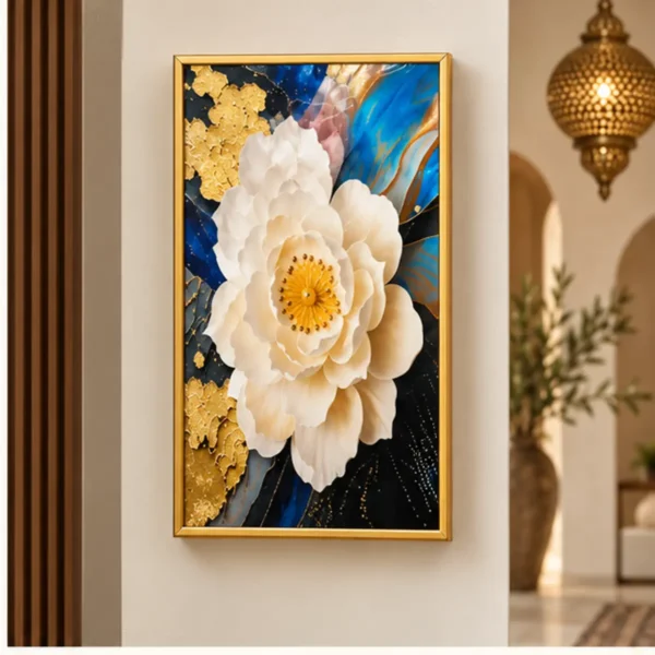 Cache-Disjoncteur 3D Fleur Blanche — Bleu Nuit & Or