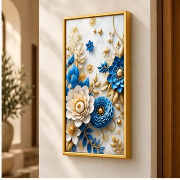 Cache-Disjoncteur 3D Fleurs Bleues & Blanches — Marbre Or