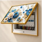 Cache-Disjoncteur 3D Fleurs Bleues & Blanches — Marbre Or – Image 3