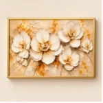 Cache-Disjoncteur 3D Fleurs Crème — Fond Marbré Or – Image 2