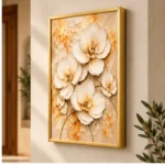 Cache-Disjoncteur 3D Fleurs Crème — Fond Marbré Or