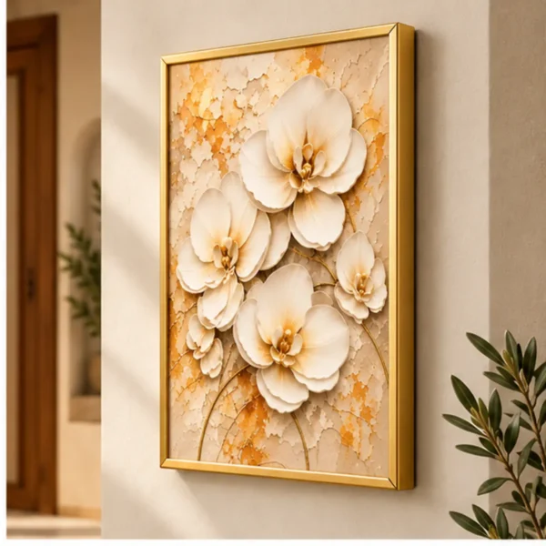 Cache-Disjoncteur 3D Fleurs Crème — Fond Marbré Or