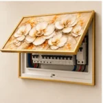 Cache-Disjoncteur 3D Fleurs Crème — Fond Marbré Or – Image 3