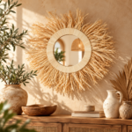 Miroir Soleil en Raphia Naturel