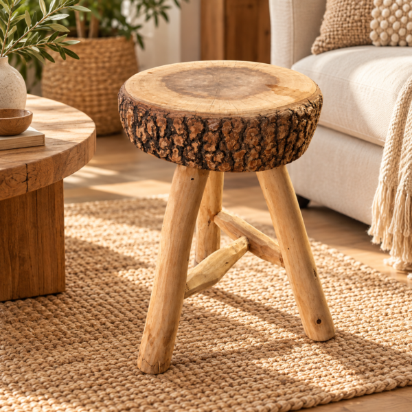 Tabouret Rond en Bois Naturel