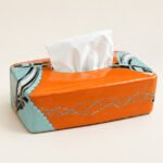 Boîte à mouchoirs Équestre orange et turquoise – Image 2