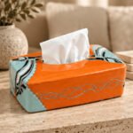 Boîte à mouchoirs Équestre orange et turquoise
