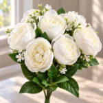 Bouquet de roses blanches et gypsophile artificielles – Image 3