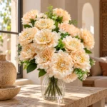 Bouquet de pivoines artificielles pêche et crème