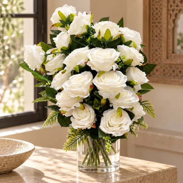 Bouquet de roses blanches artificielles — Grandes fleurs
