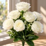 Bouquet de roses blanches artificielles — Feuillage vert – Image 3