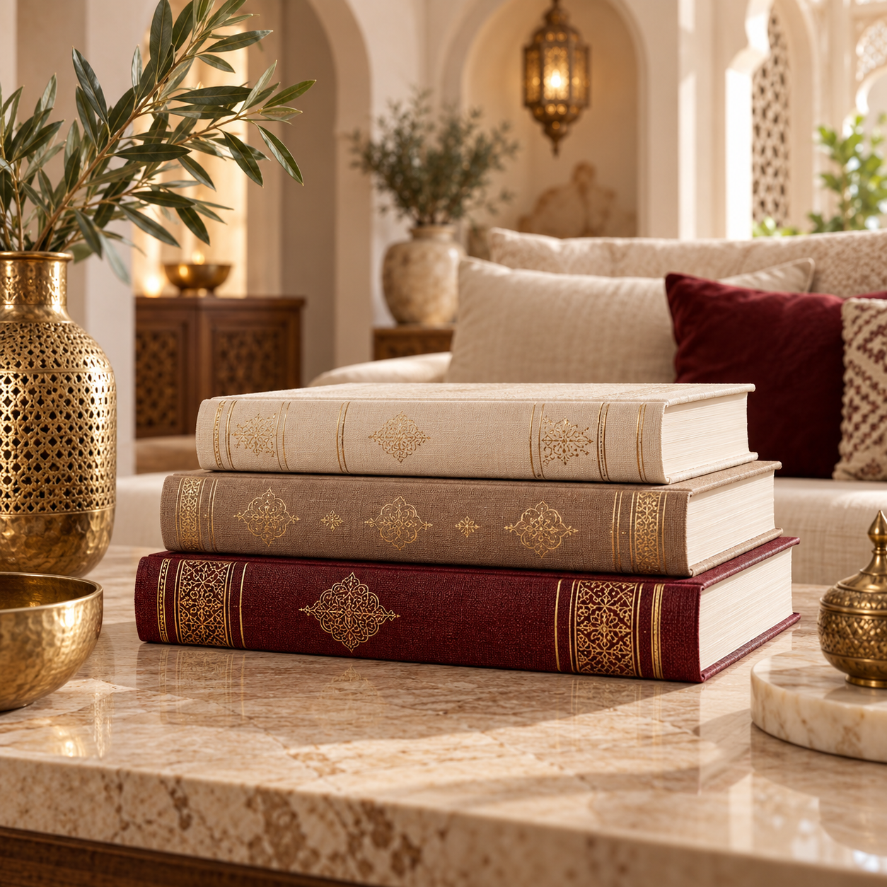 Faux livres dcoratifs lgants dans un salon marocain