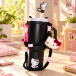 Gobelet isotherme Hello Kitty noir — Bandoulière et peluche