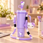 Gobelet isotherme Hello Kitty violet — Bandoulière et peluche