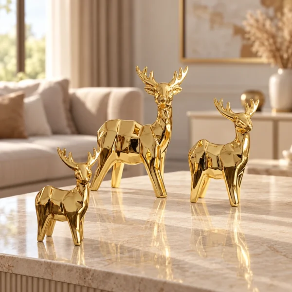 Trio de cerfs décoratifs dorés debout — Modèle 2