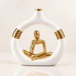 Vase cercle avec figurine méditation — Blanc et or – Image 2