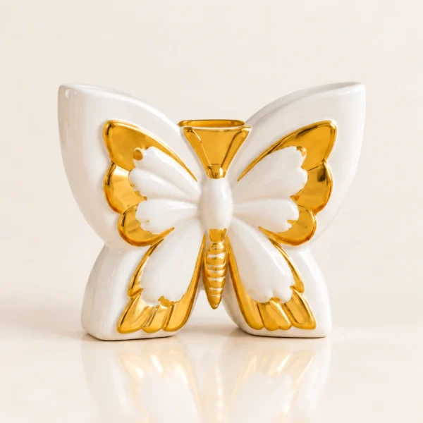 Papillons décoratifs en céramique — Blanc et or — Grand