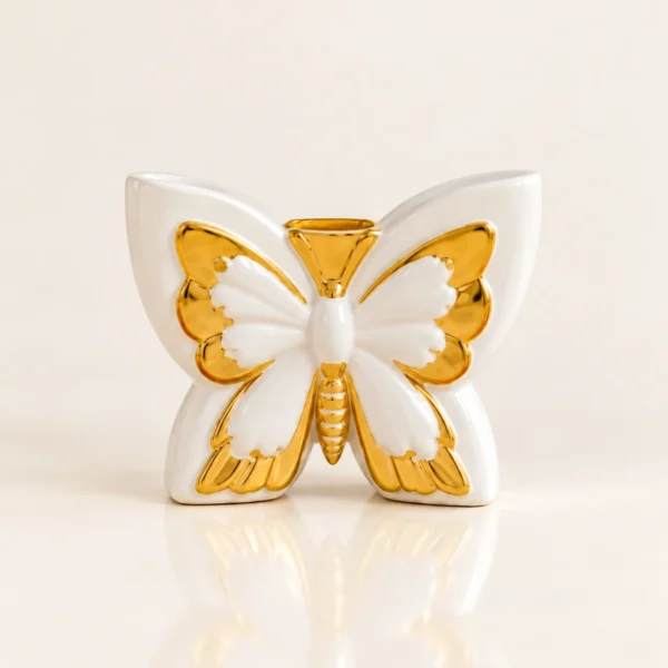 Papillons décoratifs en céramique — Blanc et or — Petit