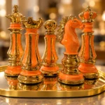 Échecs décoratifs orange et or — 5 pièces et plateau – Image 3