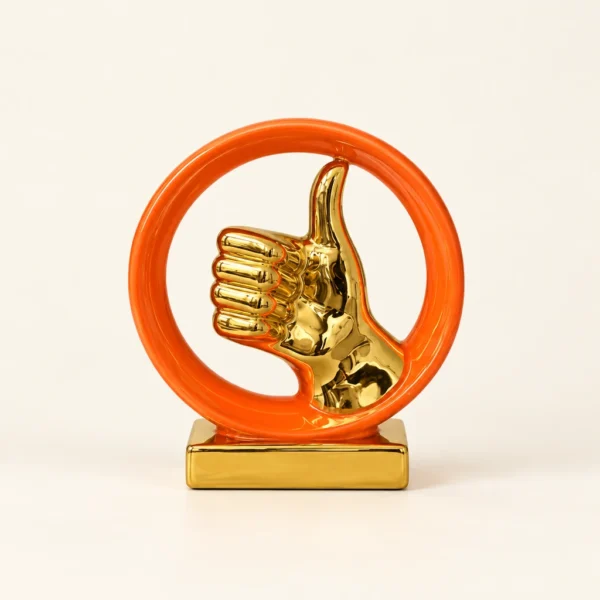 Sculpture pouce levé dans un anneau — Orange & Or