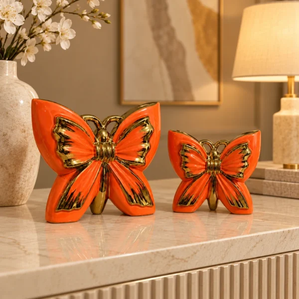Duo de papillons décoratifs — Orange et or