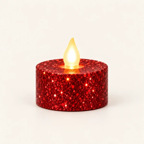 Bougies LED pailletées — Boîte de 24 — Rouge