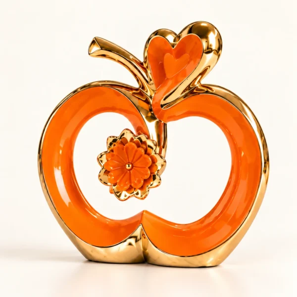 Sculptures pomme en céramique — Orange et or — Grand