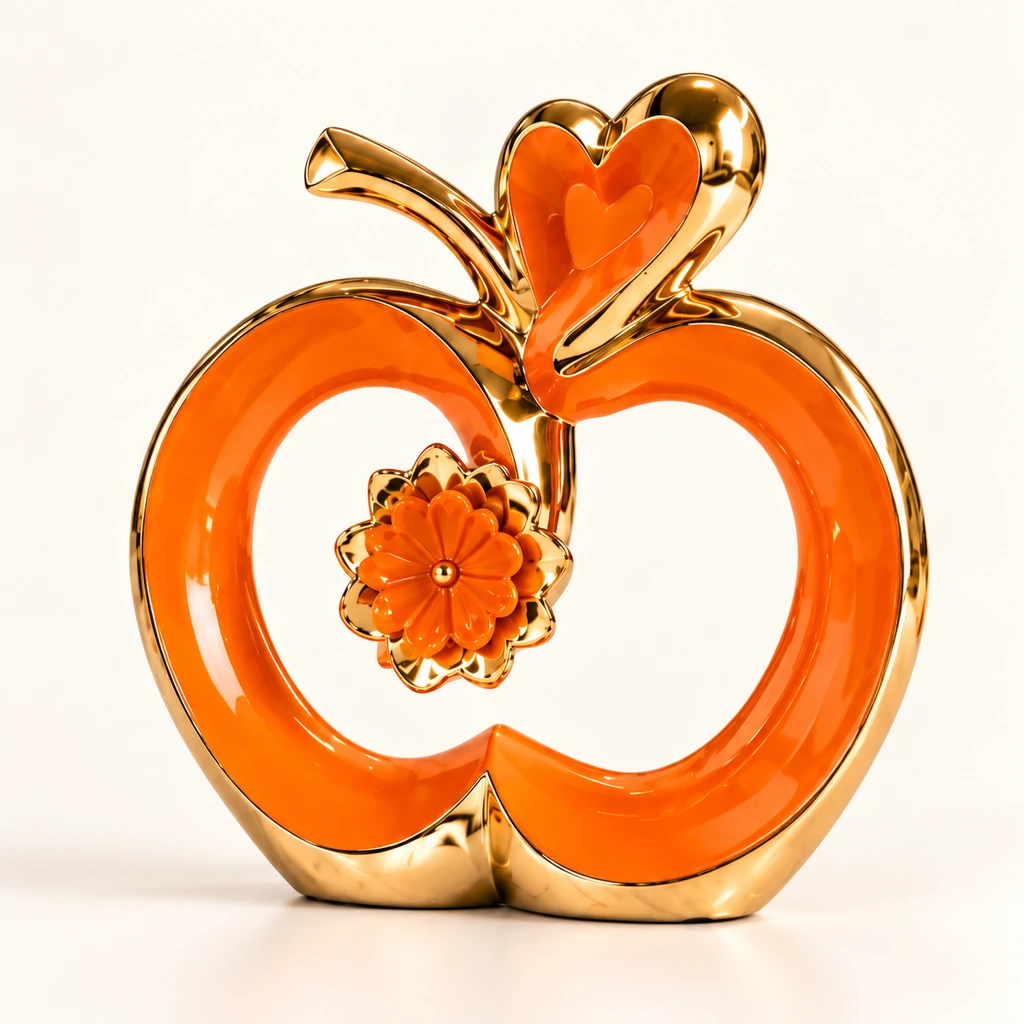 decoria-objet-0426-format-01 Sculptures pomme en céramique — Orange et or — Grand – Image 1