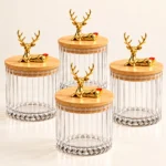 Pot en verre côtelé — Couvercle bambou et cerf doré – Image 4