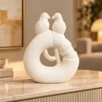 Vase sculpture anneau et duo d’oiseaux — Blanc