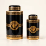 Potiches cylindriques — Médaillon et frises dorées – Image 2