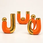 Trio de vases tubulaires orange et or – Image 2