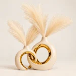 Duo de vases anneaux entrelacés crème et or – Image 2