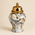 Potiches à couvercle — Effet marbre blanc et or – Image 4