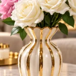Vases tulipe côtelés blanc et or — Duo – Image 3