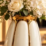 Duo de vases cannelés à contours dorés – Image 3