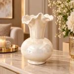 Vase boule nacré à col festonné