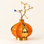 Vase lanterne orange et or — Branche fleurie et oiseau – Image 2