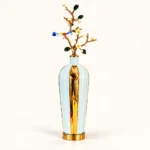 Vase bleu pâle et or — Branche fleurie et oiseau – Image 2